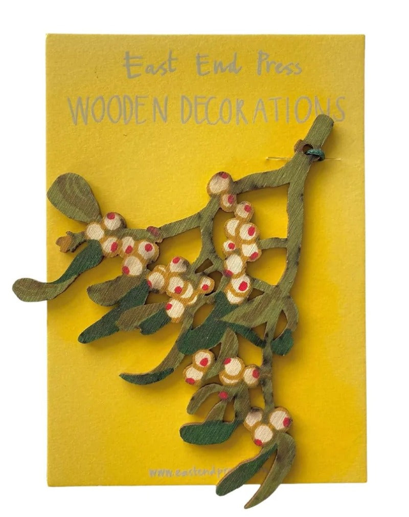 Mistletoe screen printed wooden decoration - THE BRISTOL ARTISAN