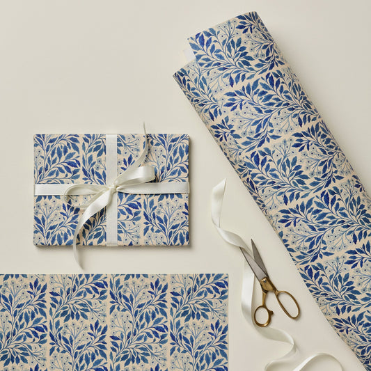 Gift Wrap - Blue Flora Patterned - THE BRISTOL ARTISAN