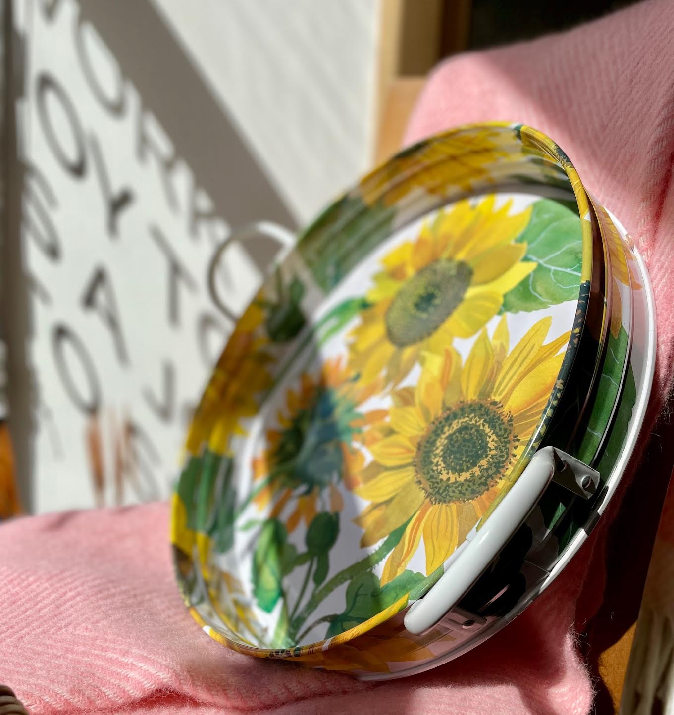 Large Sunflower Tin Tray with handles - The Bristol Artisan Handmade Sustainable Gifts and Homewares.