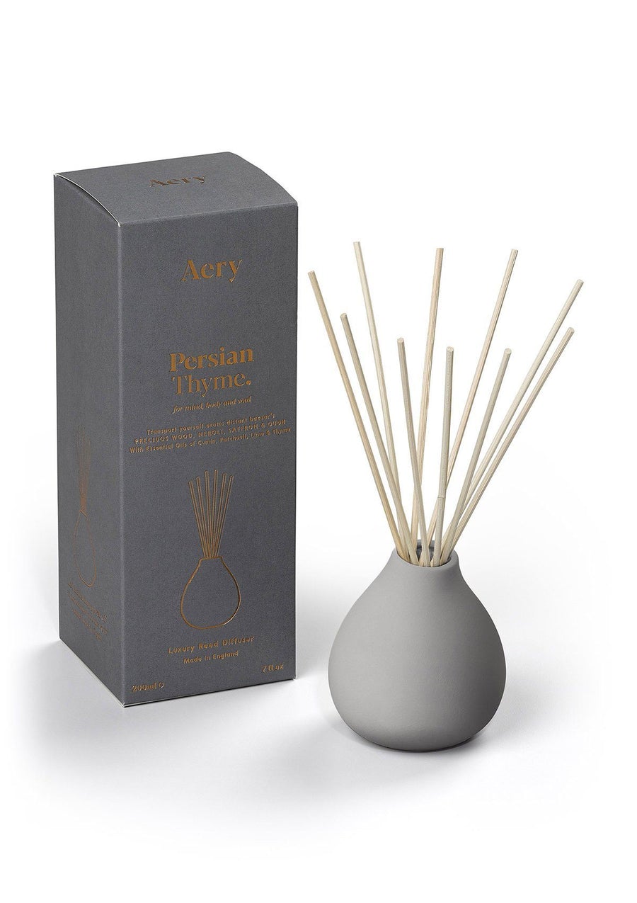 Persian Thyme Reed Diffuser In A Reusable Light Grey Clay Vase - THE BRISTOL ARTISAN