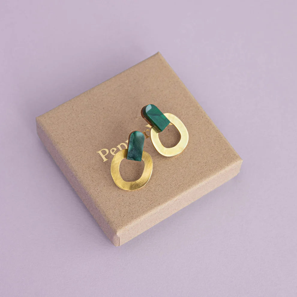 Around Brass Stud Earrings in Teal - THE BRISTOL ARTISAN