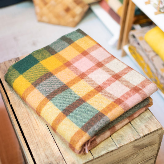 Recycled Wool Blanket in Green Gingham