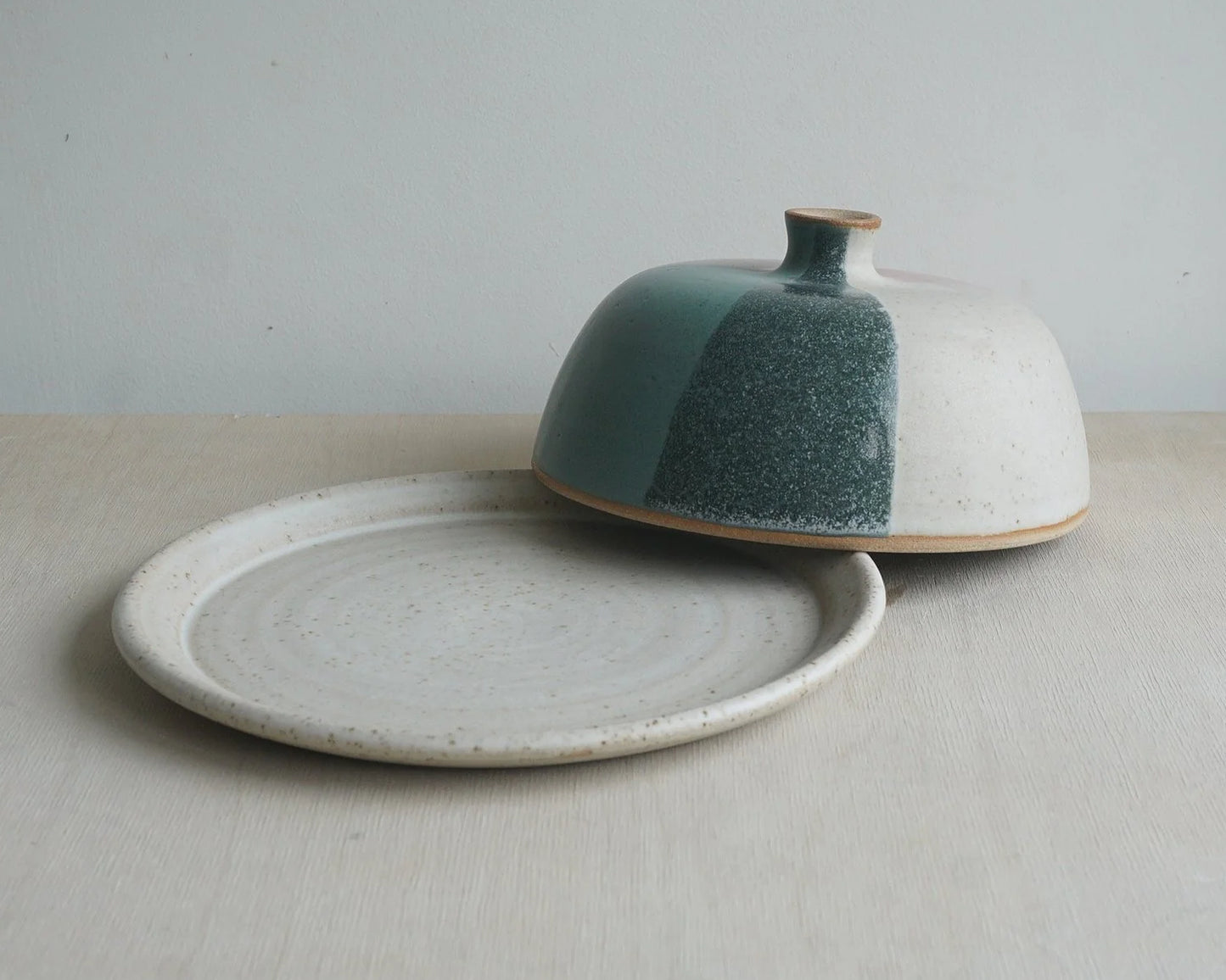 'Bristol' Trio Glaze Butter Dish - Jade & pink by Liz Vidal