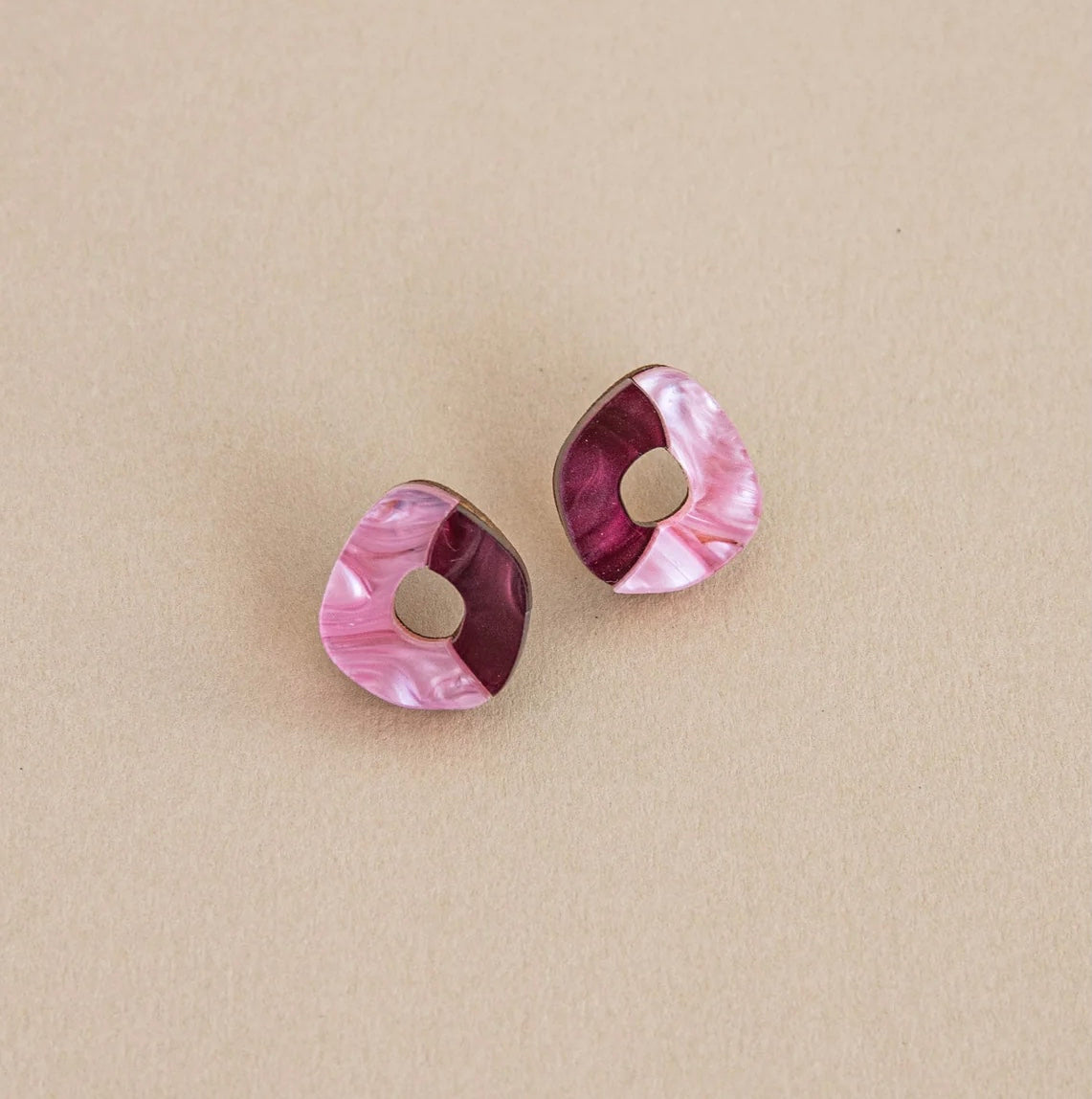 'Oh' Stud Earrings in Berry & Pink - The Bristol Artisan Handmade Sustainable Gifts and Homewares.