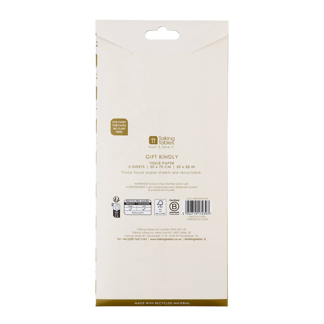 Gold Metallic Tissue Paper Pack - 5 Sheets