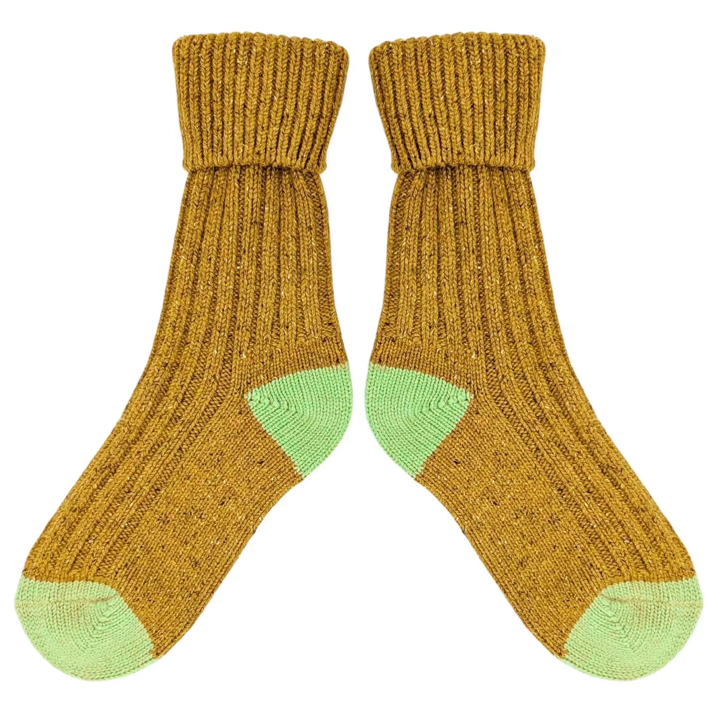 Unisex Recycled Silk Blend Ribbed Socks - Mustard & Mint - UK 4-7 - THE BRISTOL ARTISAN