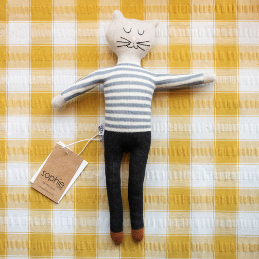 Cotton Knit Stuffed Animal Soft Toy - Blue Cat - The Bristol Artisan Handmade Sustainable Gifts and Homewares.