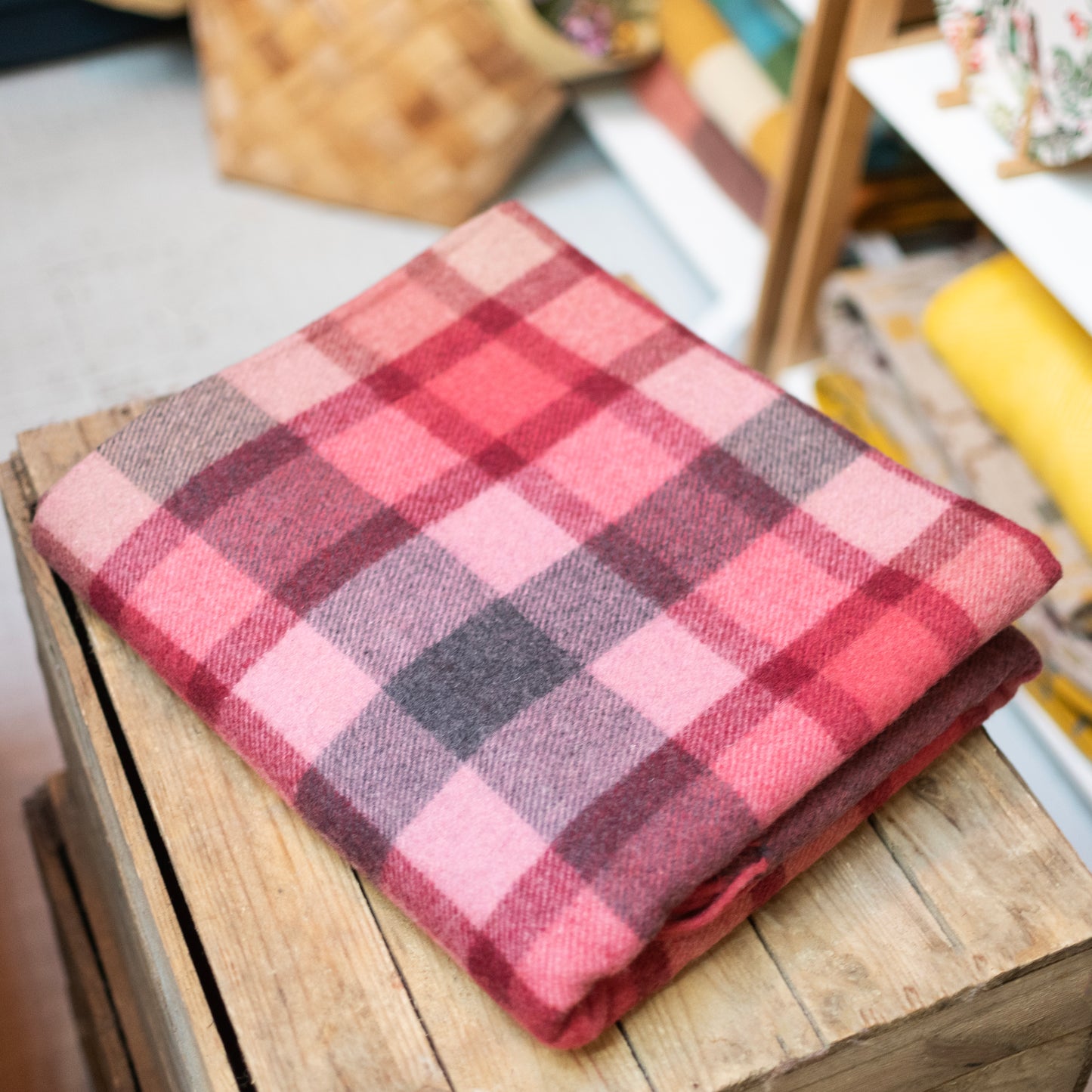 Recycled Wool Blanket in Berry Gingham Check THE BRISTOL ARTISAN