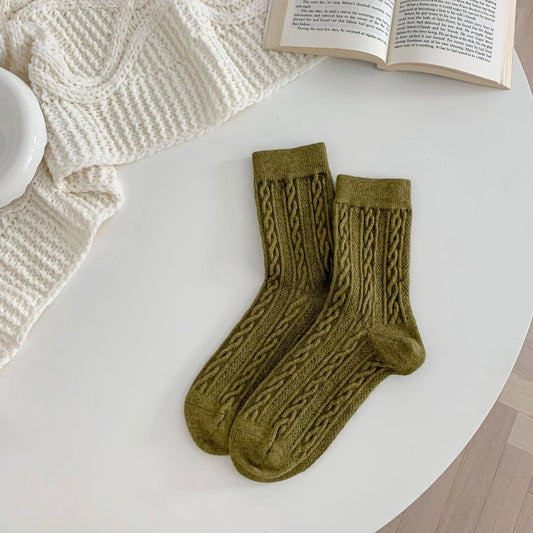 Women’s Retro Warm Twist Socks - Olive