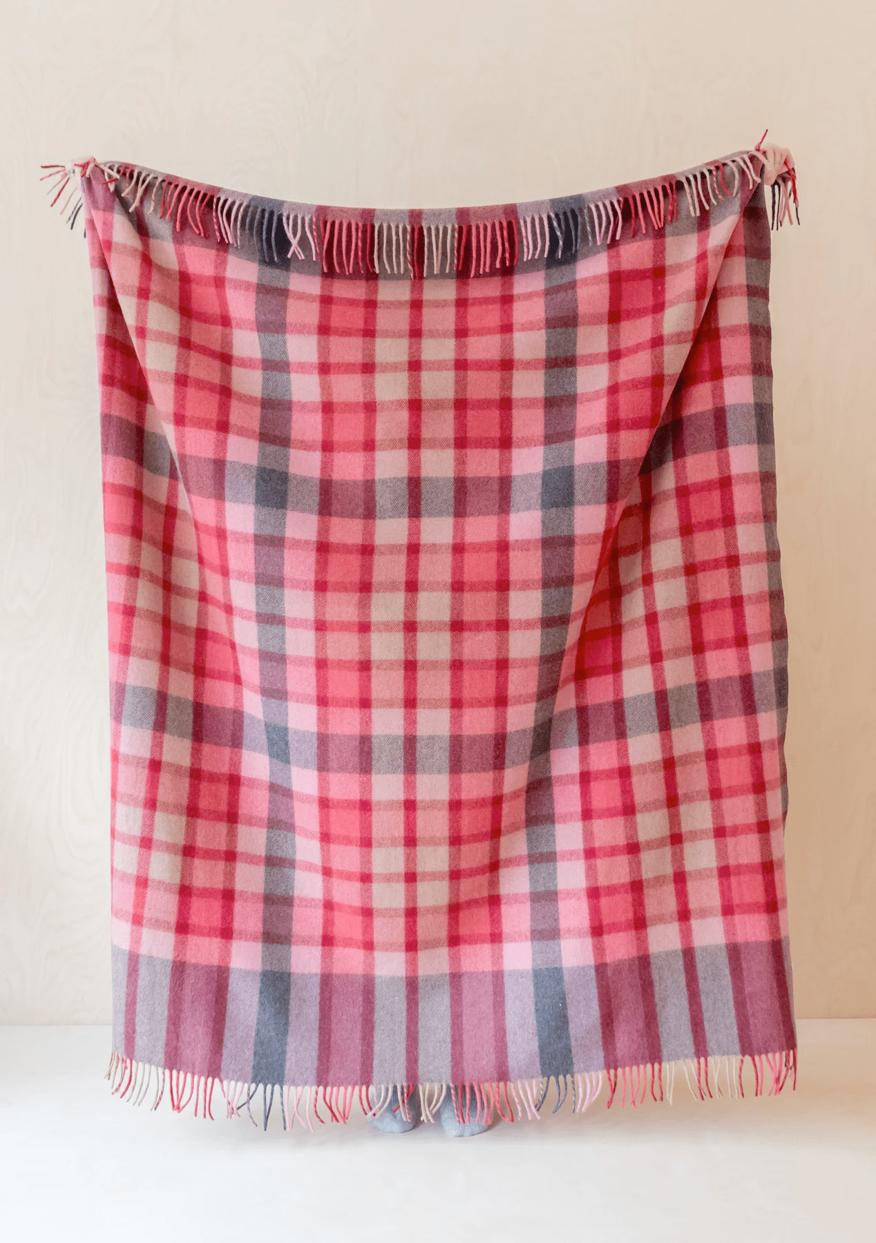 Recycled Wool Blanket in Berry Gingham Check - The Bristol Artisan Handmade Sustainable Gifts and Homewares.