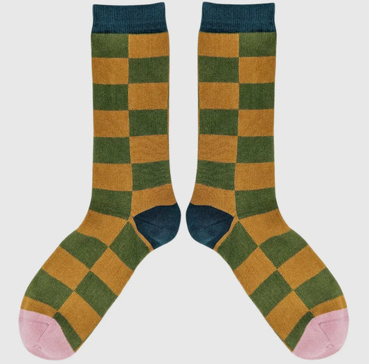 Organic Cotton Crew Socks - Green ochre - UK 8-11 - THE BRISTOL ARTISAN