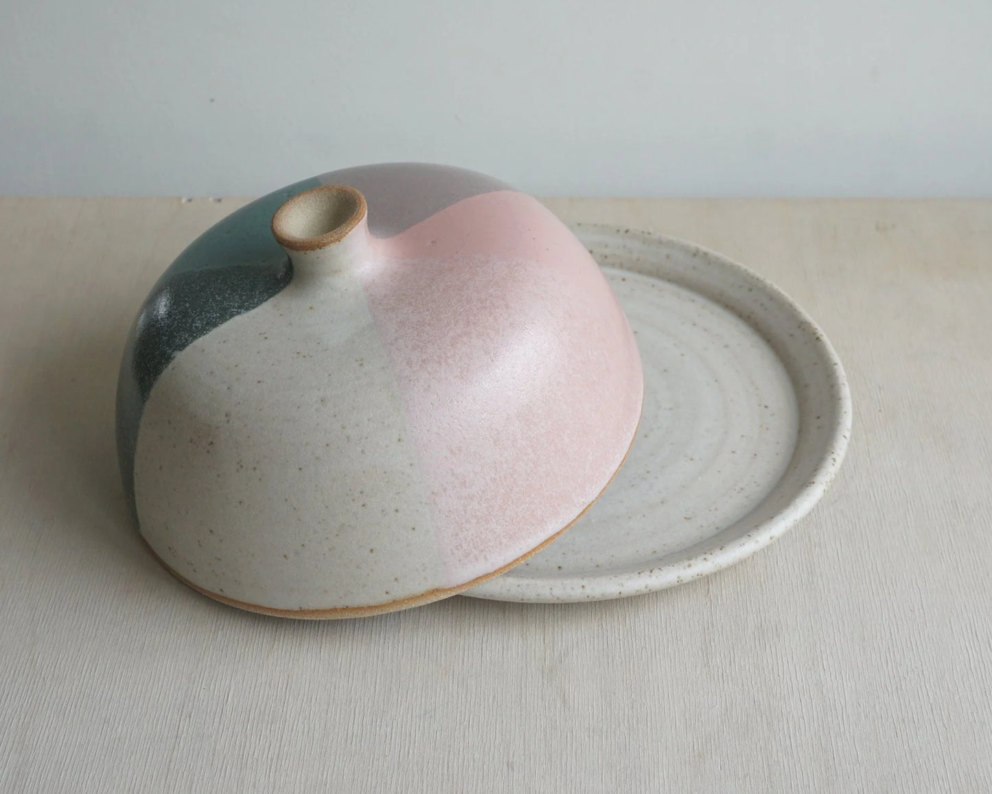 'Bristol' Trio Glaze Butter Dish - Jade & pink by Liz Vidal