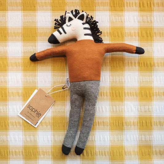 Cotton Knit Stuffed Animal Soft Toy - Ginger Zebra - The Bristol Artisan Handmade Sustainable Gifts and Homewares.