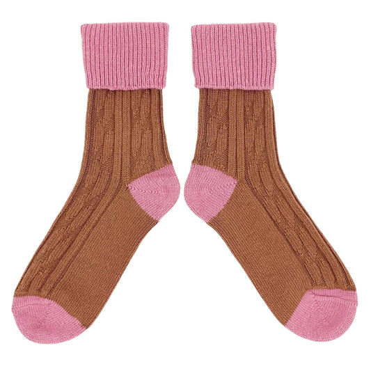 Cashmere Blend Slouch Socks - Copper & Dusy Pink - UK 4-7 - THE BRISTOL ARTISAN