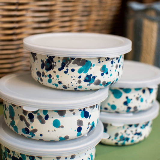 Turquoise Splatter Enamel Storage Box - THE BRISTOL ARTISAN
