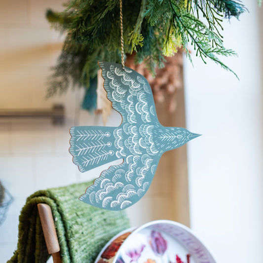 Hanging linocut Blackbird - Green - THE BRISTOL ARTISAN