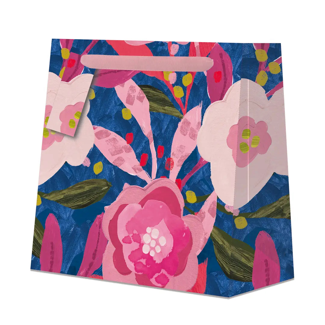 Gift Bag Medium Square - Blue Pink Flowers - THE BRISTOL ARTISAN