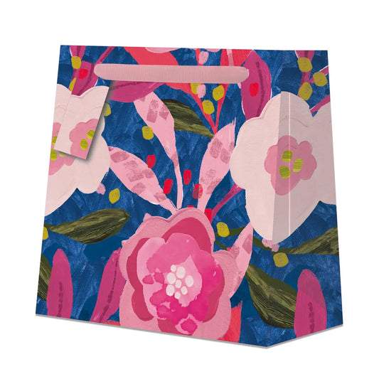 Gift Bag Medium Square - Blue Pink Flowers - THE BRISTOL ARTISAN