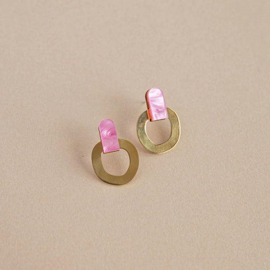 Around Brass Stud Earrings in Pink - THE BRISTOL ARTISAN