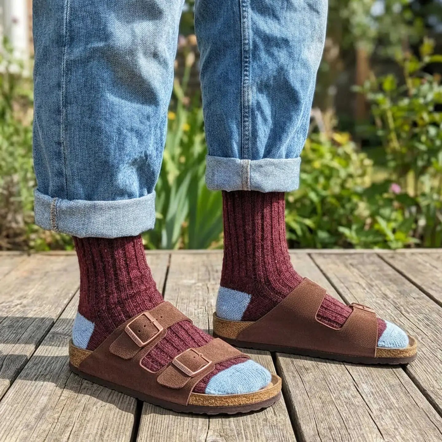 Unisex Recycled Silk Blend Ribbed Socks - Burgundy & Blue - UK 4-7 - THE BRISTOL ARTISAN