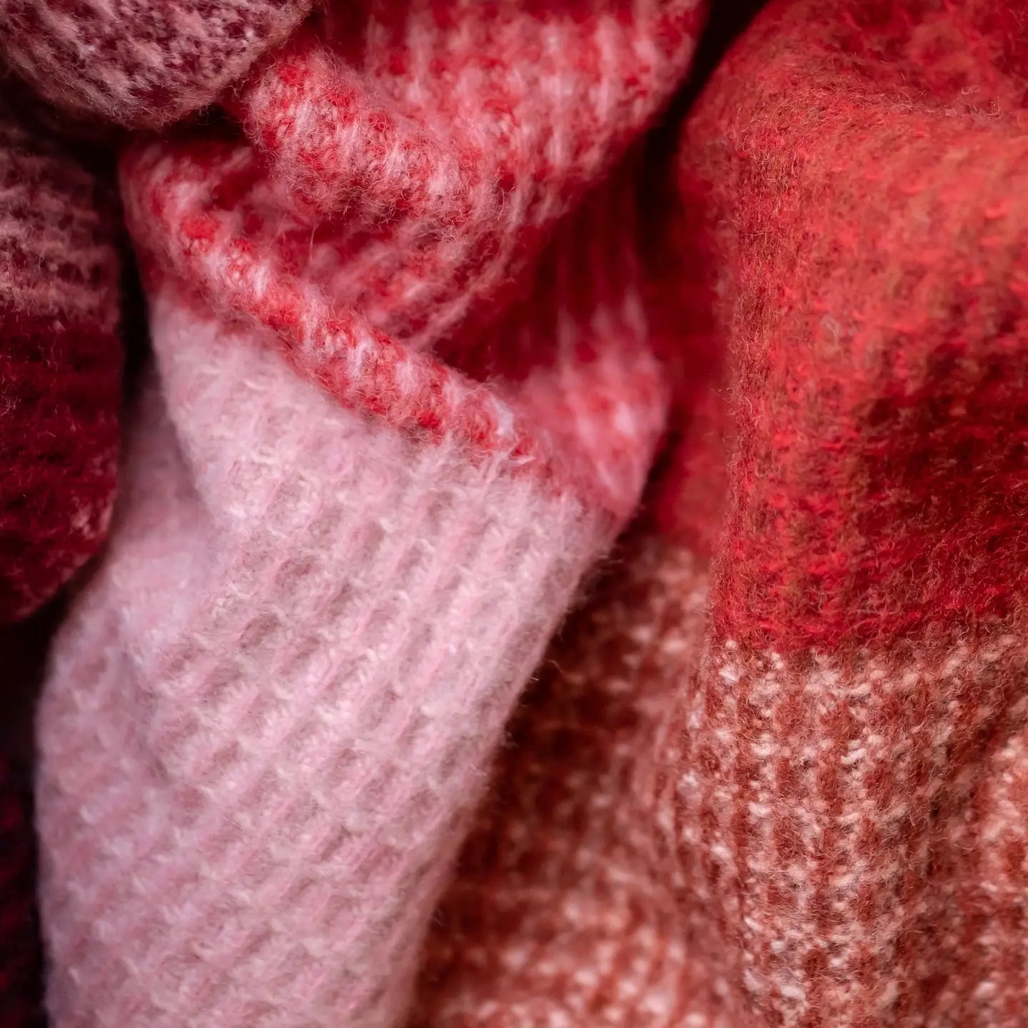 Recycled Wool Blanket in Berry Waffle Block Check - THE BRISTOL ARTISAN