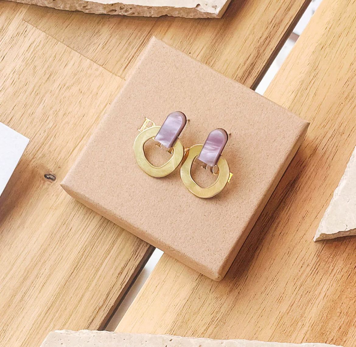 Around Brass Stud Earrings in Lilac - The Bristol Artisan Handmade Sustainable Gifts and Homewares.