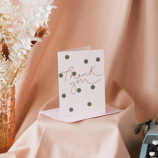 Thank You Rose Gold Foil and Green Polka Dots Card - THE BRISTOL ARTISAN