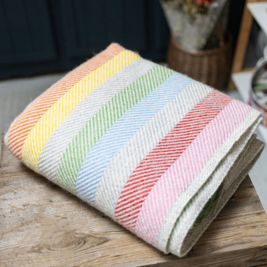 Herringbone Rainbow Stripe Wool Blanket - THE BRISTOL ARTISAN