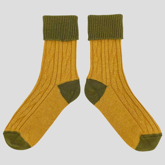 Cashmere Blend Slouch Socks - Gold & Green - UK 4-7 - THE BRISTOL ARTISAN
