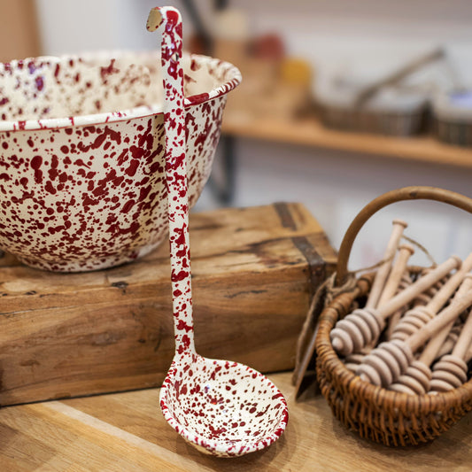 Burgundy and Cream Splatter Enamel Ladle - THE BRISTOL ARTISAN