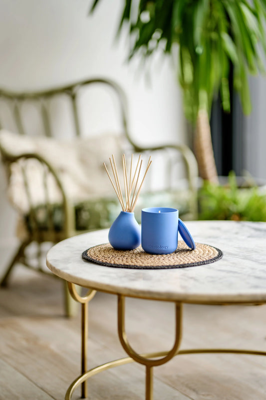 Amalfi Lemon Reed Diffuser in a Reusable Blue Clay Vase - THE BRISTOL ARTISAN