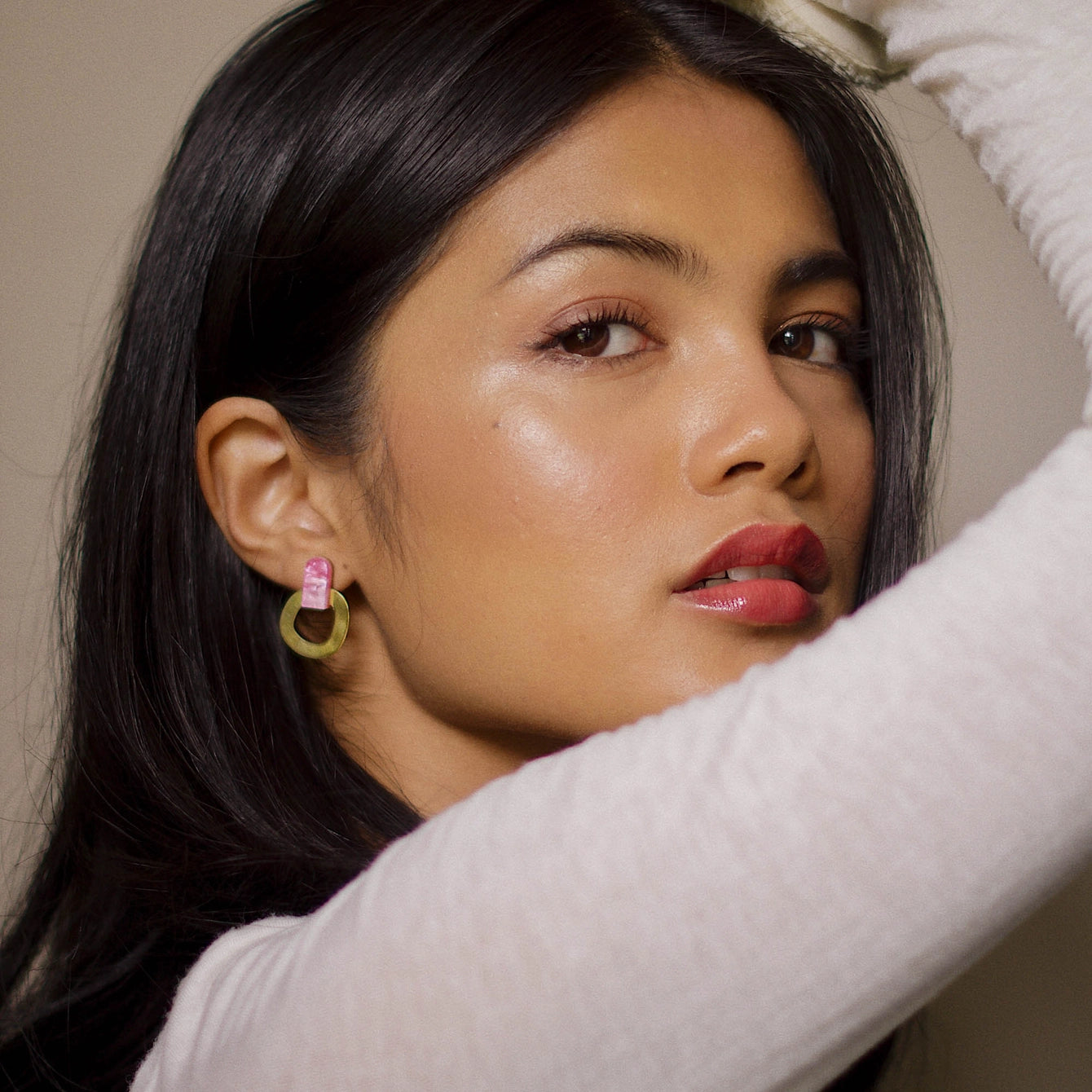 Around Brass Stud Earrings in Lilac - THE BRISTOL ARTISAN