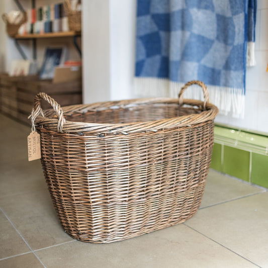 Extra Large Willow Shopping Storage Basket with Side Handles - THE BRISTOL ARTISAN