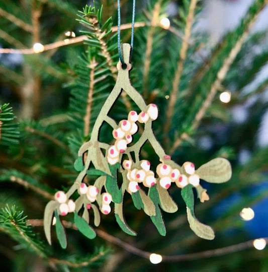 Mistletoe Screen Printed Wooden Decoration - THE BRISTOL ARTISAN