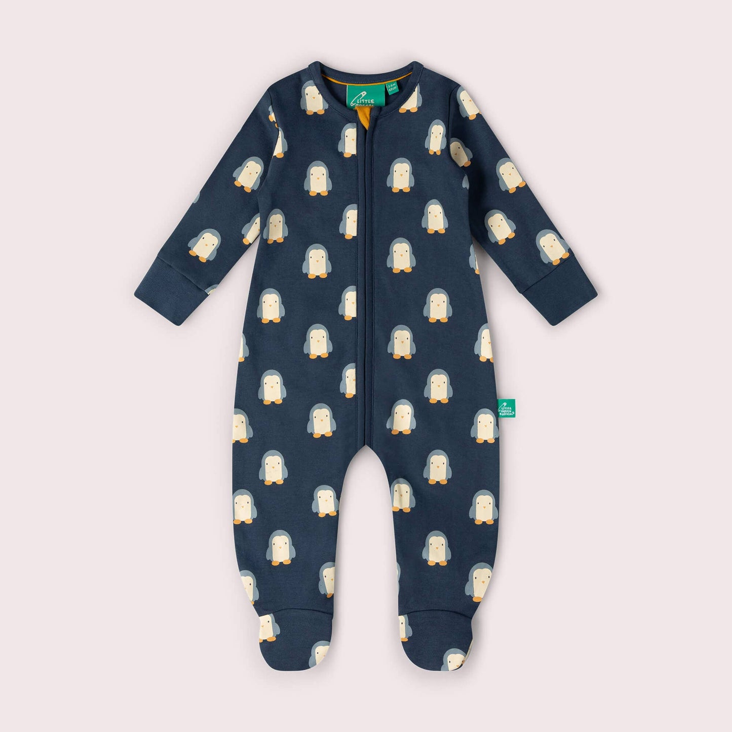 Blue Penguins Zip Organic Babygrow - THE BRISTOL ARTISAN