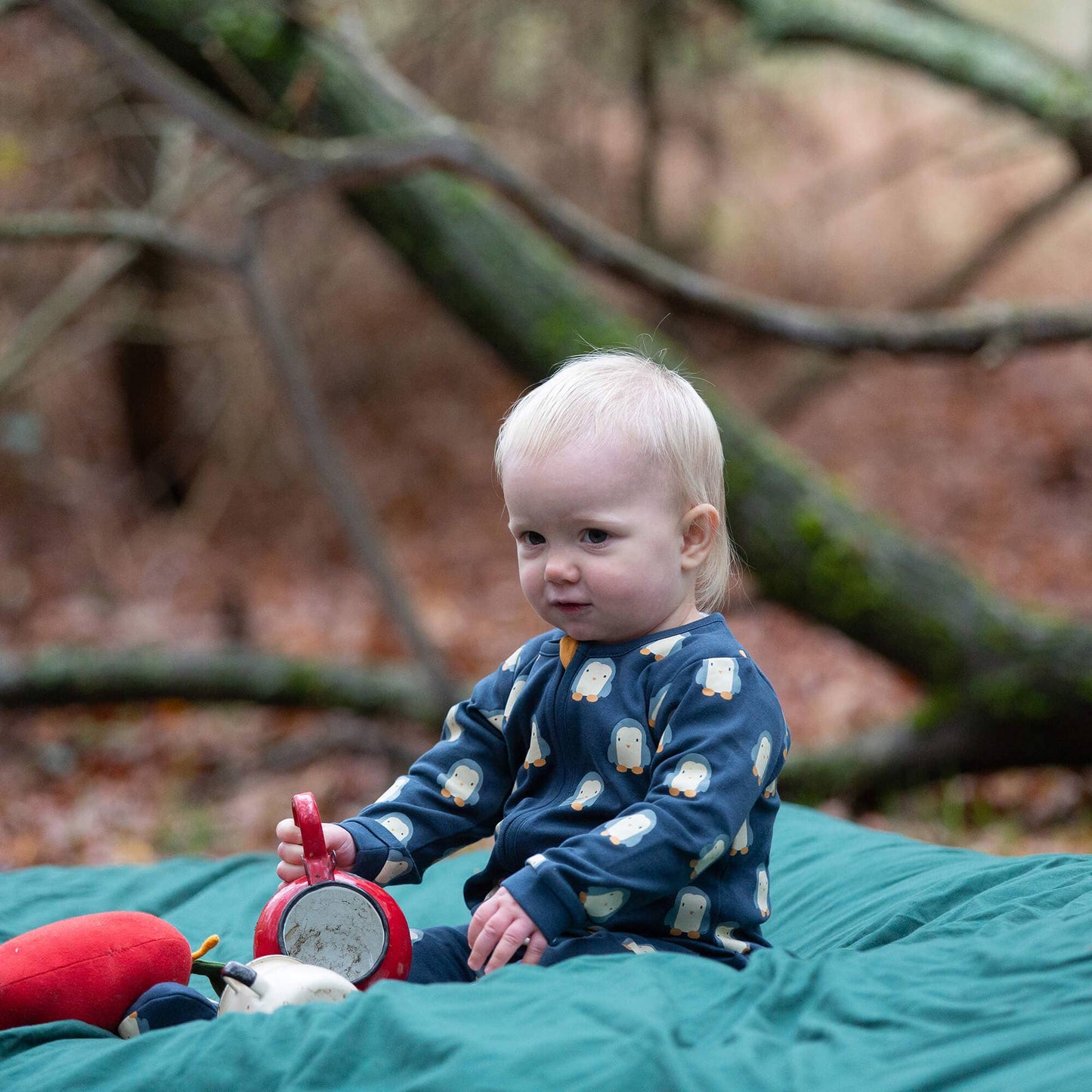 Blue Penguins Zip Organic Babygrow - THE BRISTOL ARTISAN