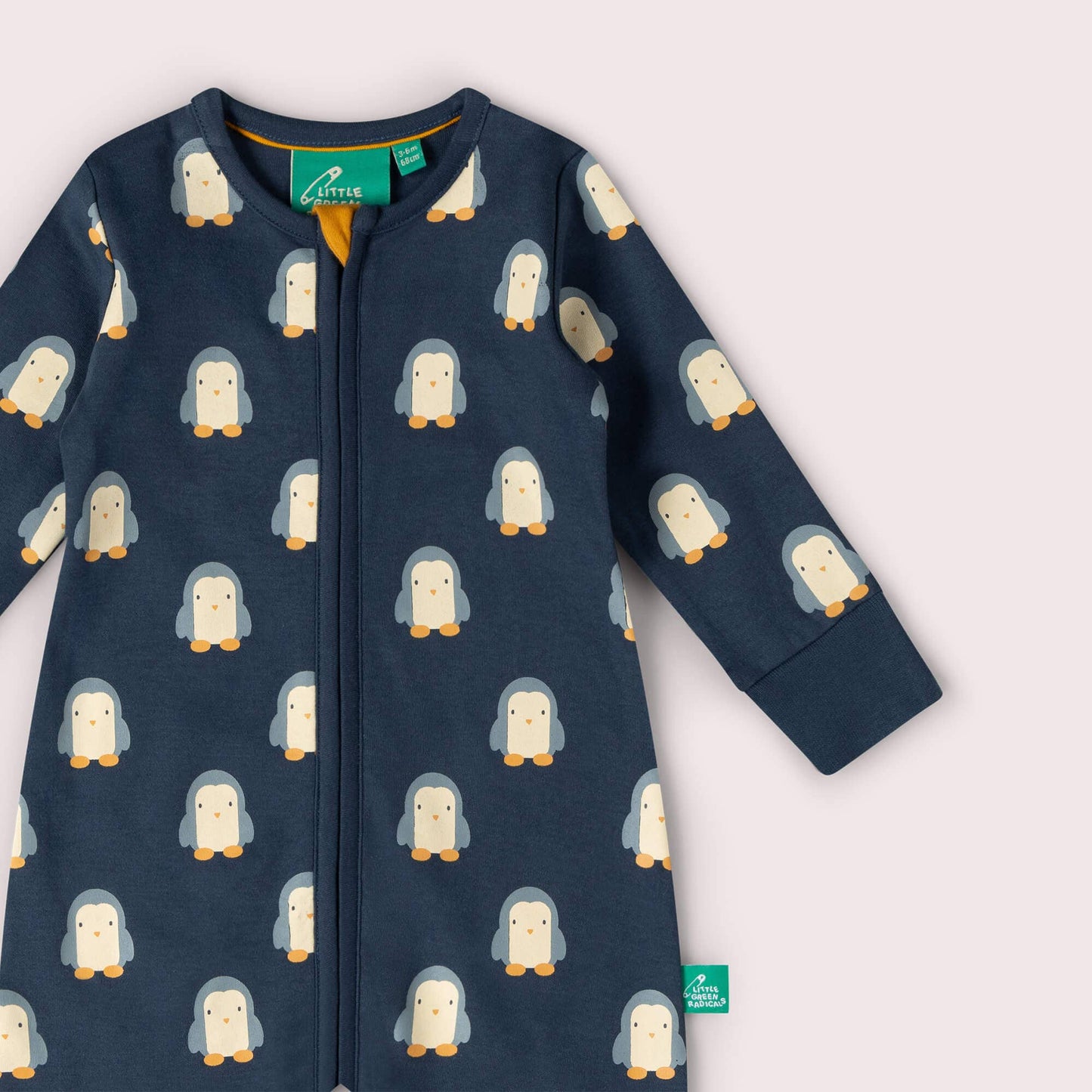 Blue Penguins Zip Organic Babygrow - THE BRISTOL ARTISAN