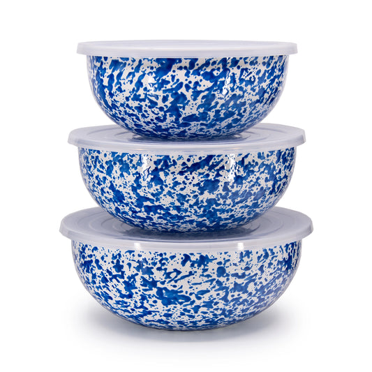 Blue Splatter Enamel Lidded Storage Bowl - Three sizes available - THE BRISTOL ARTISAN