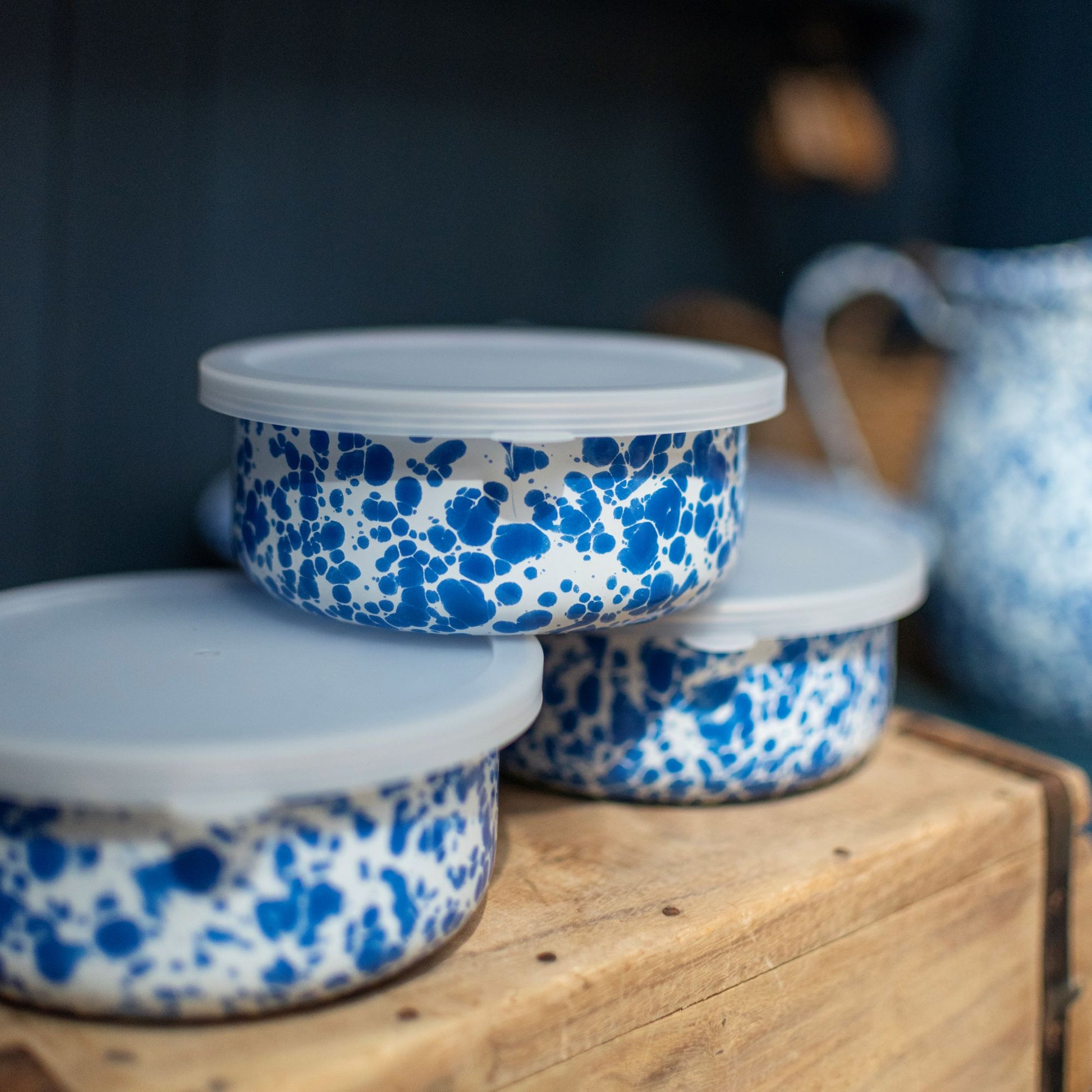 Blue Splatter enamel storage box - THE BRISTOL ARTISAN
