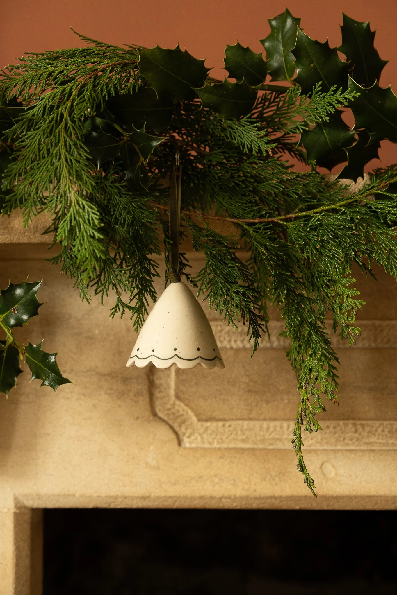 Botanic Ceramic Hand Painted Hanging Bell - Scalloped Moss - THE BRISTOL ARTISAN