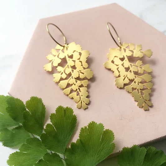 Maidenhair Fern Hoop Earrings - Gold - THE BRISTOL ARTISAN