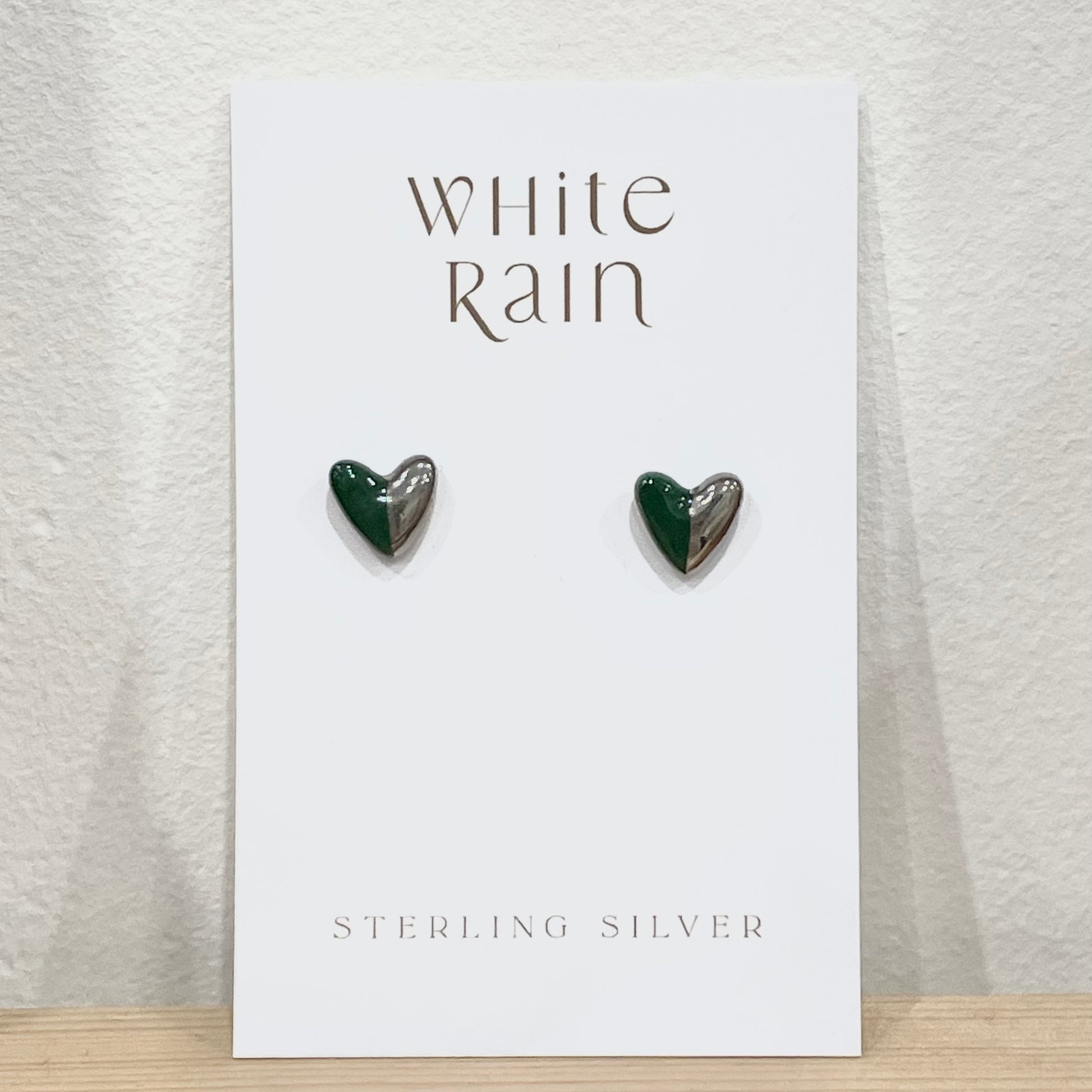 Green/Silver heart ceramic stud earrings - THE BRISTOL ARTISAN