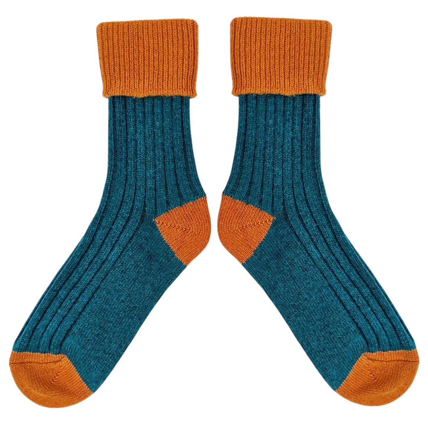Cashmere Blend Slouch Socks - Teal & Rust - UK 4-7 - THE BRISTOL ARTISAN