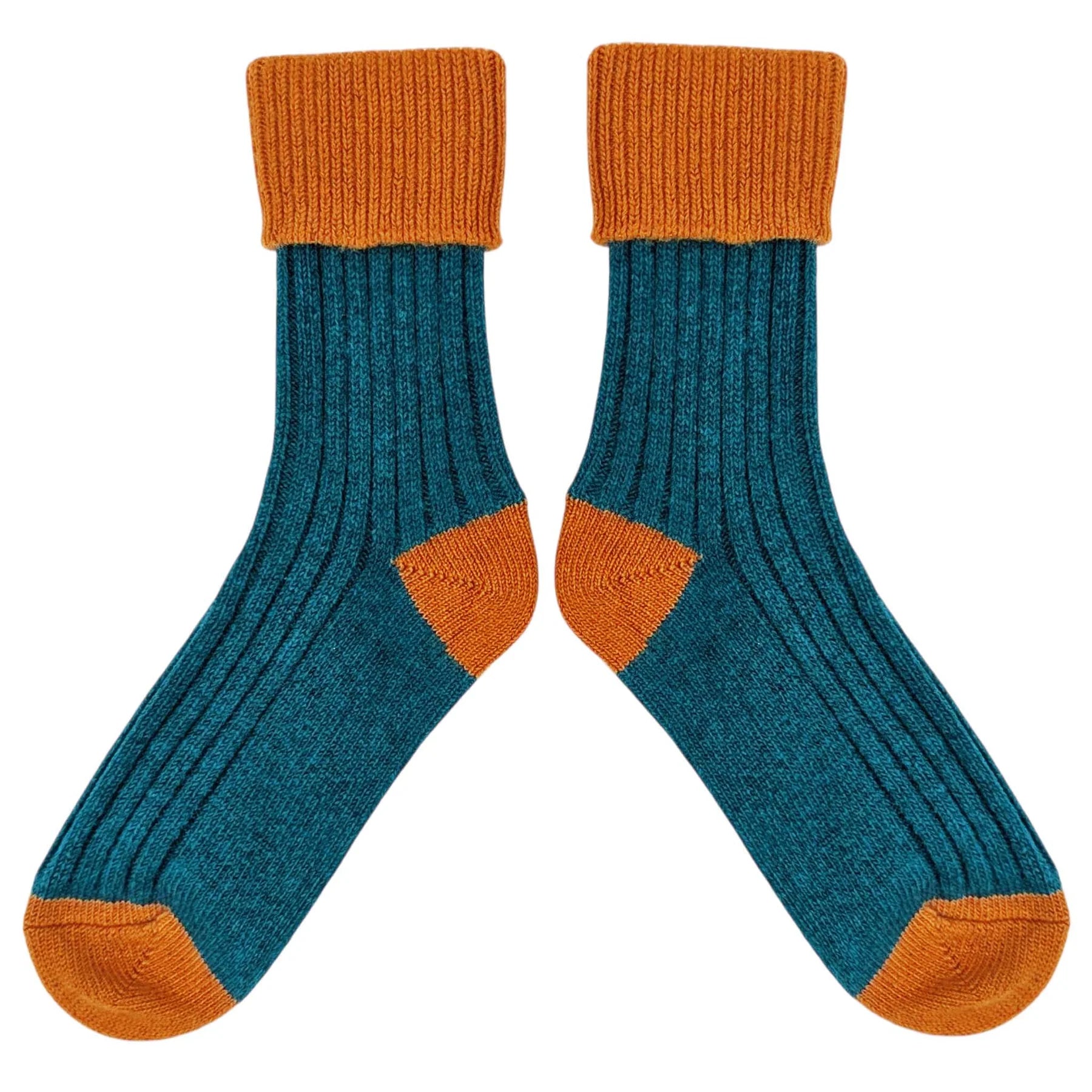 Cashmere Blend Slouch Socks - Teal & Rust - UK 4-7 - THE BRISTOL ARTISAN