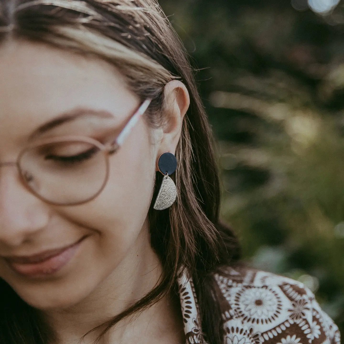 Celestial Leather Drop Earrings - Gold - THE BRISTOL ARTISAN