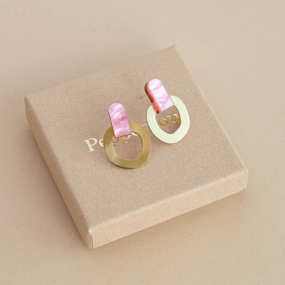 Around Brass Stud Earrings in Pink - THE BRISTOL ARTISAN