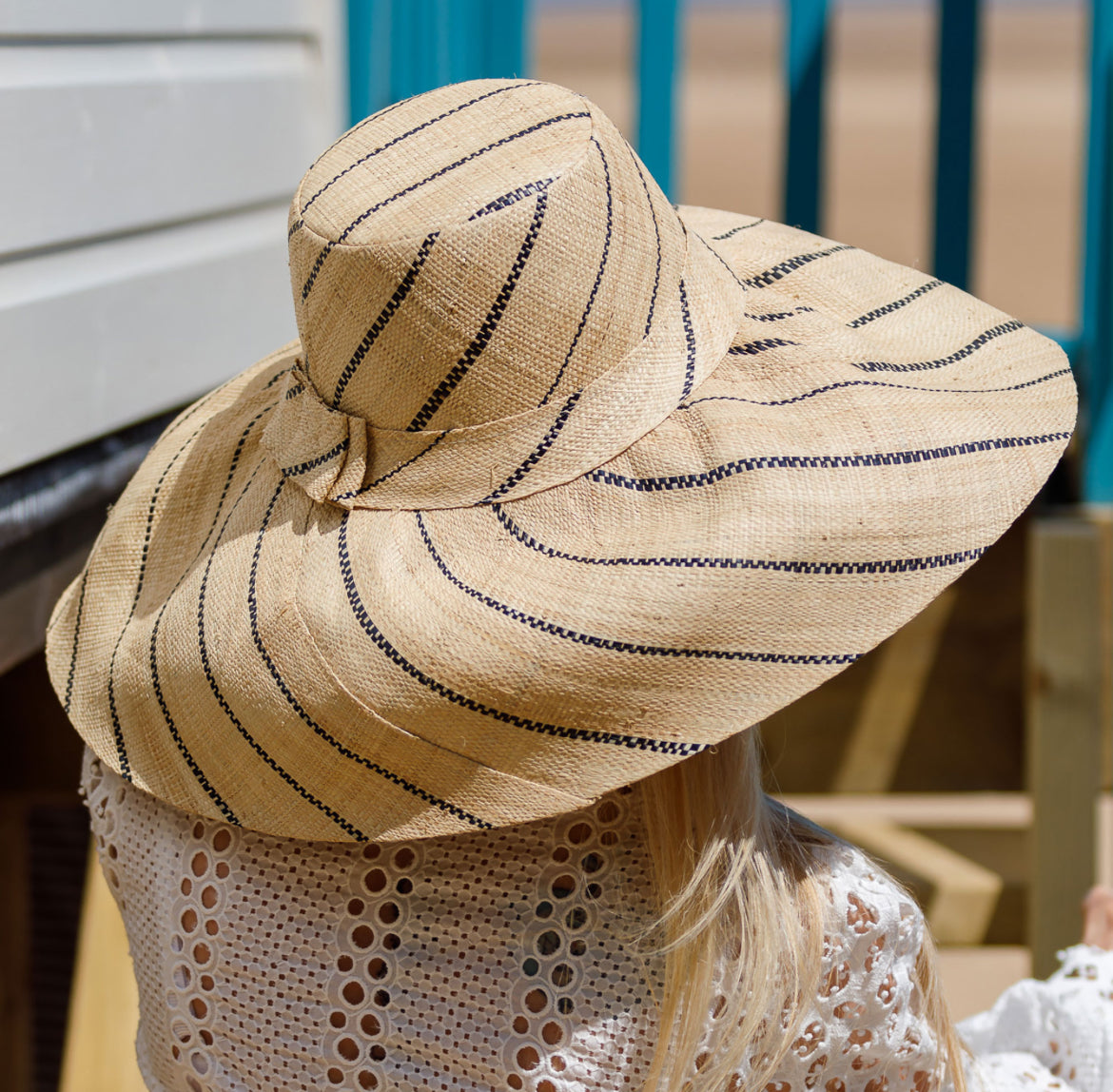 Large Raffia Summer Hat - Natural Pinstripe - THE BRISTOL ARTISAN