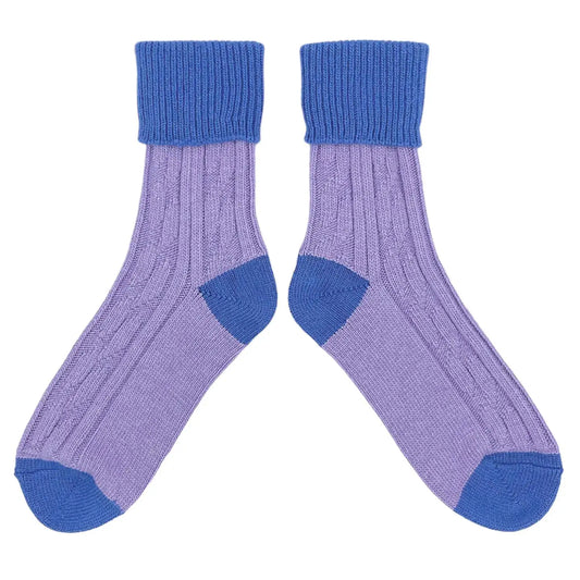 Cashmere Blend Slouch Socks - Lilac & Blue - UK 4-7 - THE BRISTOL ARTISAN