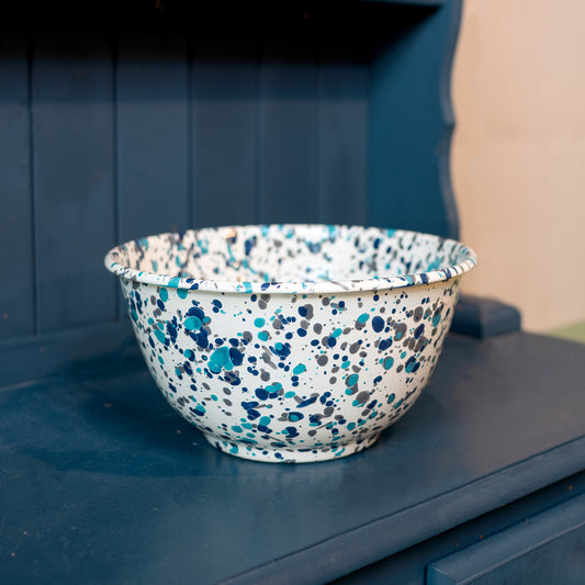 Turquoise Splatter Enamel Salad Bowl - THE BRISTOL ARTISAN
