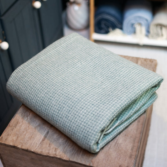 Recycled Wool Waffle Blanket in Sage - THE BRISTOL ARTISAN